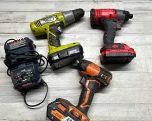 Ryobi Craftsman Cordless Power Tool Lot Drill Drivers Batteries Charger