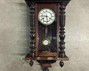 Antique Style Mechanical Wall Clock w/ Key – Wooden Case Pendulum Clock
