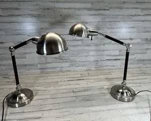 Pair of Mid Century Modern Adjustable Desk Lamps Brushed Metal Task Lighting