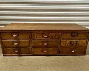 Antique Quarter Sawn Oak Apothecary Index Card Cabinet 9 Drawer File Cabinet Copper Pulls