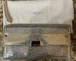 Jimmy Choo Glitter Leather Clutch Evening Bag w/ Dust Bag & COA
