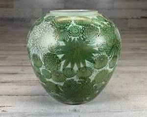 Vintage Kutani Japan Hand Painted Porcelain Vase Green Floral Gold Gilt