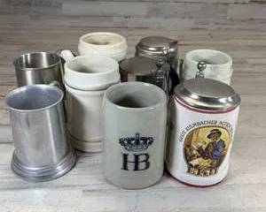 German Beer Stein & Pewter Tankard Lot HB EKU Ceramic Mugs Lidded Steins