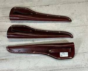 Lot of 3 Leather Fixed Blade Knife Sheaths w/ Belt Loops – Brown Stitched Sheath Set