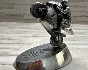 Ninja Sport Motorcycle Wheelie Rider Metal Sculpture Motorsports Display