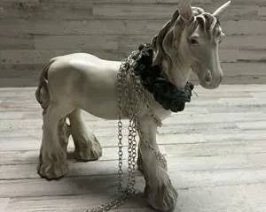 Large Decorative Unicorn Figurine Fantasy Horse Statue with Garland Necklace