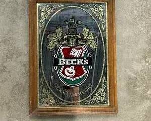 Beck’s German Import Beer Advertising Mirror Sign Framed Bar Decor