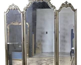 LARGE ORNATE Trifold BEVELED GLASS Mirror
