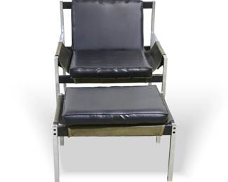 MCM CHROME SLING CHAIR & OTTOMAN #1