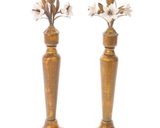Italian Porcelain & Toleware candlesticks