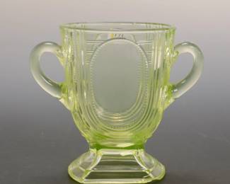 URANIUM GLASS DOUBLE-HANDLED DISH
