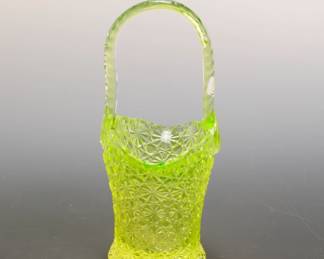 DAISY BUTTON URANIUM GLASS BASKET