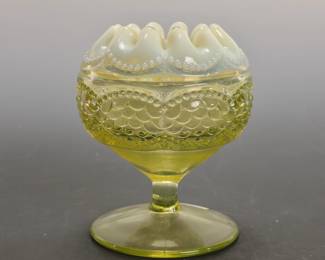 URANIUM GLASS PINCHED TOP ROSE BOWL