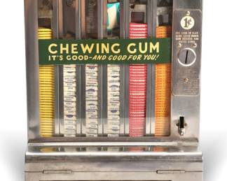 MILLS COLUMN 1 CENT CHEWING GUM VENDING MACHINE- FULL!