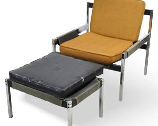 MCM CHROME SLING CHAIR & OTTOMAN #2