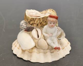 VICTORIAN SHELL ART W/ BISQUE FIGURINE