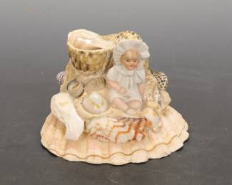 VICTORIAN SHELL ART W/ BISQUE FIGURINE