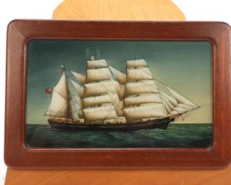 EGLOMISE TALL SHIP PAINTED BOX