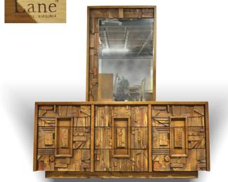 LANE PUEBLO GEOMETRIC BRUTALIST LOWBOY DRESSER