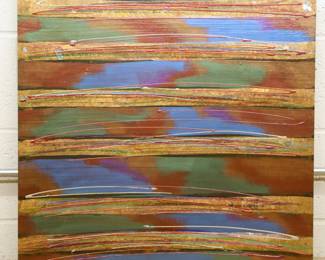 Post-Modern abstract painting on curved metal