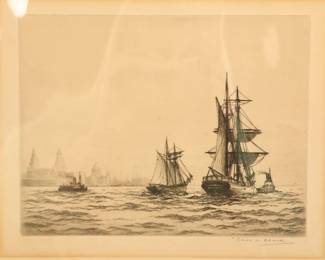 CHARLES H. CLARK TALL SHIP ETCHING