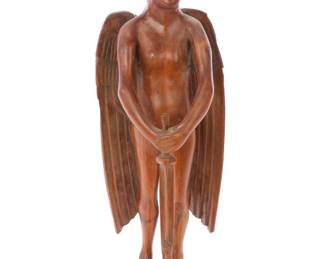 FOLK ART CARVED WOOD CHERUBIM STATUE