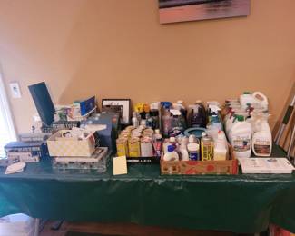 Lot and lots of cleaning supplies 