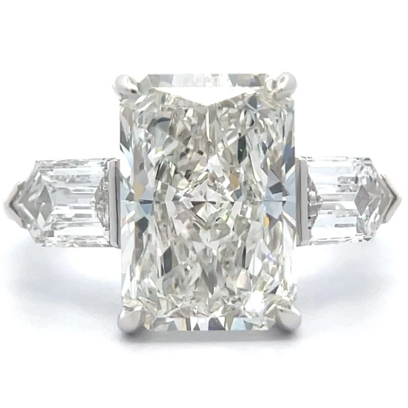 7.30 Carat Diamond Radiant & Pentagonal Three-Stone Ring in 14k White Gold