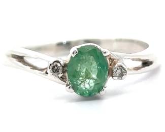 Oval Natural Emerald & Diamond Split Shank Ring