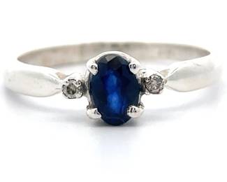 Oval Natural Blue Sapphire & Diamond Three-Stone Ring