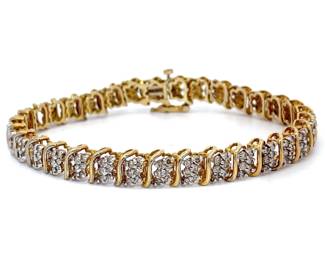 Estate 3 Carat Natural Diamond S-Bar Link Tennis Bracelet in Yellow Gold