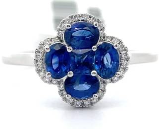 1.18 Carat Natural Blue Sapphire & Natural Diamond Flower Cluster Ring in 14k Gold
