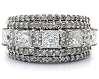 2.25 Carat Natural Diamond Princess & Pavé Multi-Row Ring in 14k White Gold