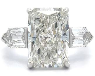 7.30 Carat Diamond Radiant & Pentagonal Three-Stone Ring in 14k White Gold