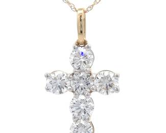 1.50 Carat Diamond Cross Pendant Necklace in 14k Gold