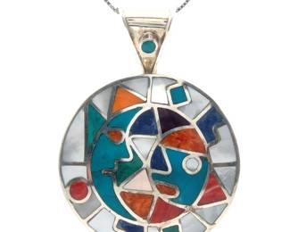 PERUVIAN Handmade Stone Inlay Medallion Pendant