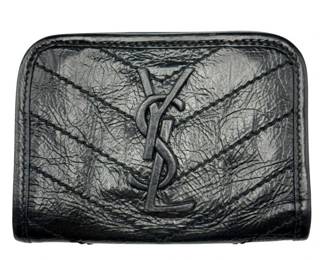 Saint Laurent Black Matelassé Leather YSL Compact Wallet
