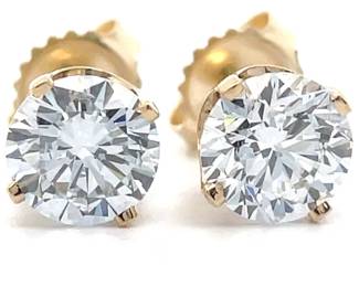 2.50 Carat Diamond Round Brilliant Solitaire Stud Earrings in 14k Gold
