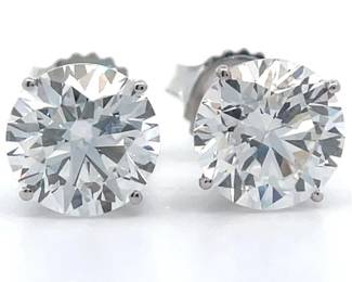 3.95 Carat Diamond Round Solitaire Stud Earrings in 14k White Gold