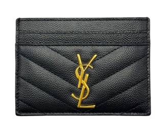 Saint Laurent Black Quilted Leather YSL Card Holder