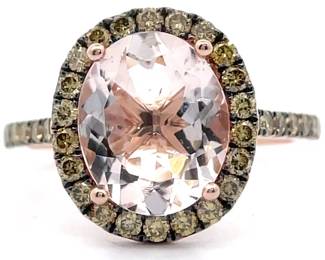 Natural Morganite & Fancy Yellow Diamond Halo Basket Cathedral Ring in 14k Rose Gold