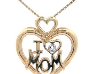 Natural Diamond I HEART MOM Double Heart Pendant in Yellow Gold