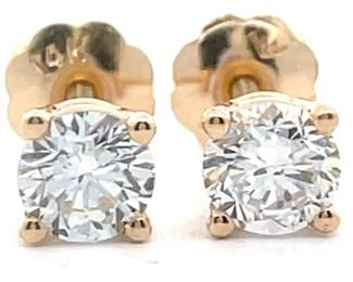 0.50 Carat Diamond Round Solitaire Stud Earrings in 14k Yellow Gold