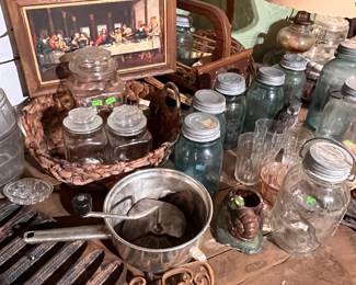 BLUE CANNING JARS WITH ZINC LIDS