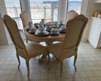 Country French dining table with 4 chairs, matching Hutch and Server