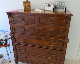 Pecan MCM Chest with matching dresser and 2 night stands