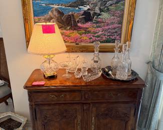 Original oil painting, Henredon server, Waterford decanters and more!