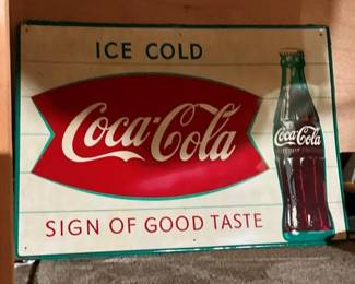 28x18 COKE COLA FISHTAIL SIGN W/ BOTTLE