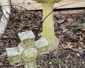 2 Concrete Bird Pools And A Cross