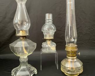 Vintage Trio Of Oil Lamps